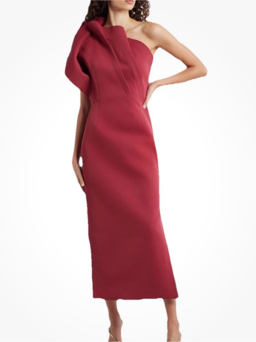ACLER Hawkley One Shoulder Midi Dress Bordeaux Red